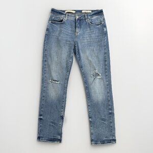 Pilcro Anthropologie Jeans Women's 29 (32 Waist) Slim Boyfriend Distressed Denim